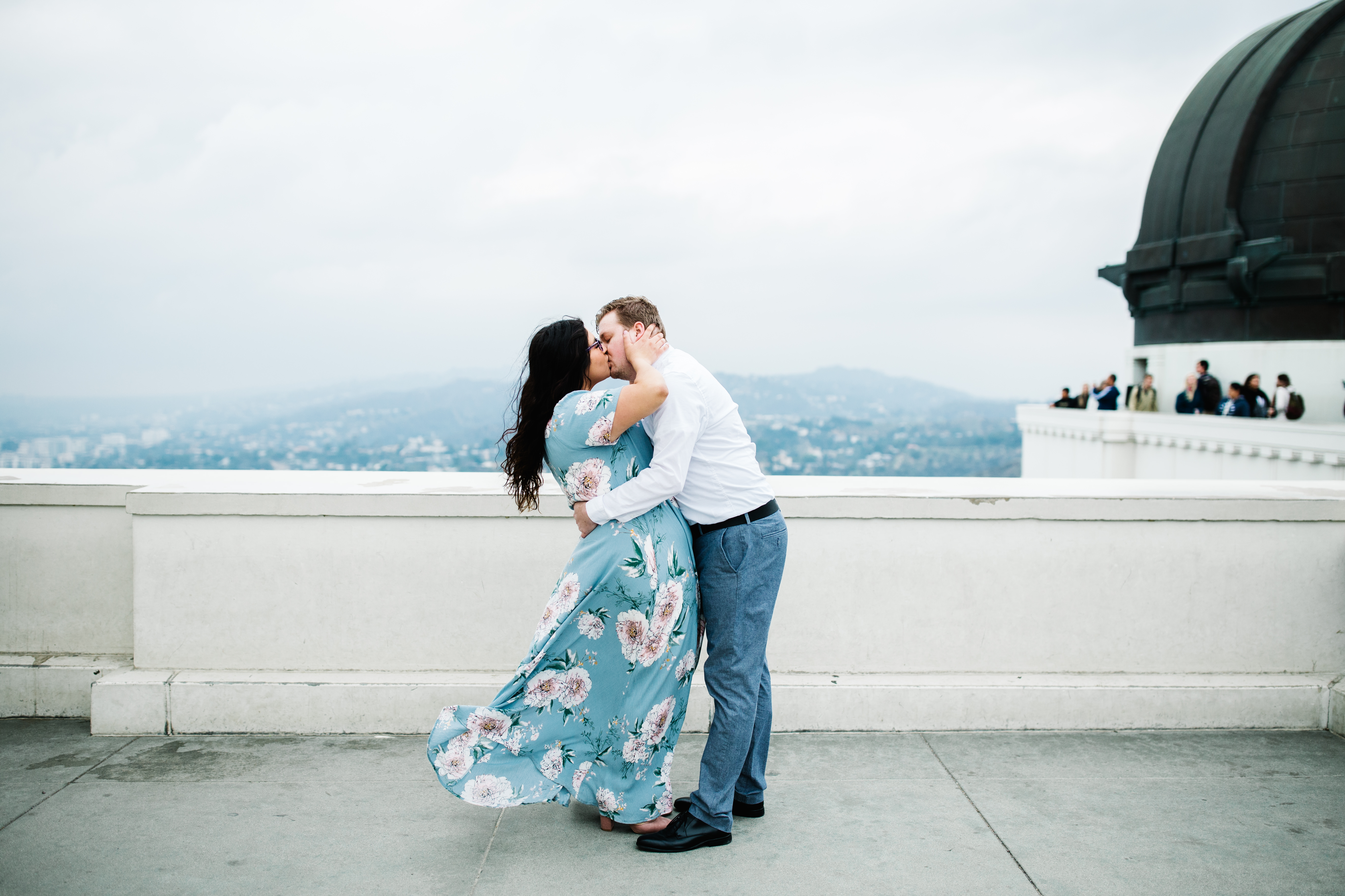 griffith observatory engagement photos Couple kissing at Griffith Observatory in Los Angeles , California.