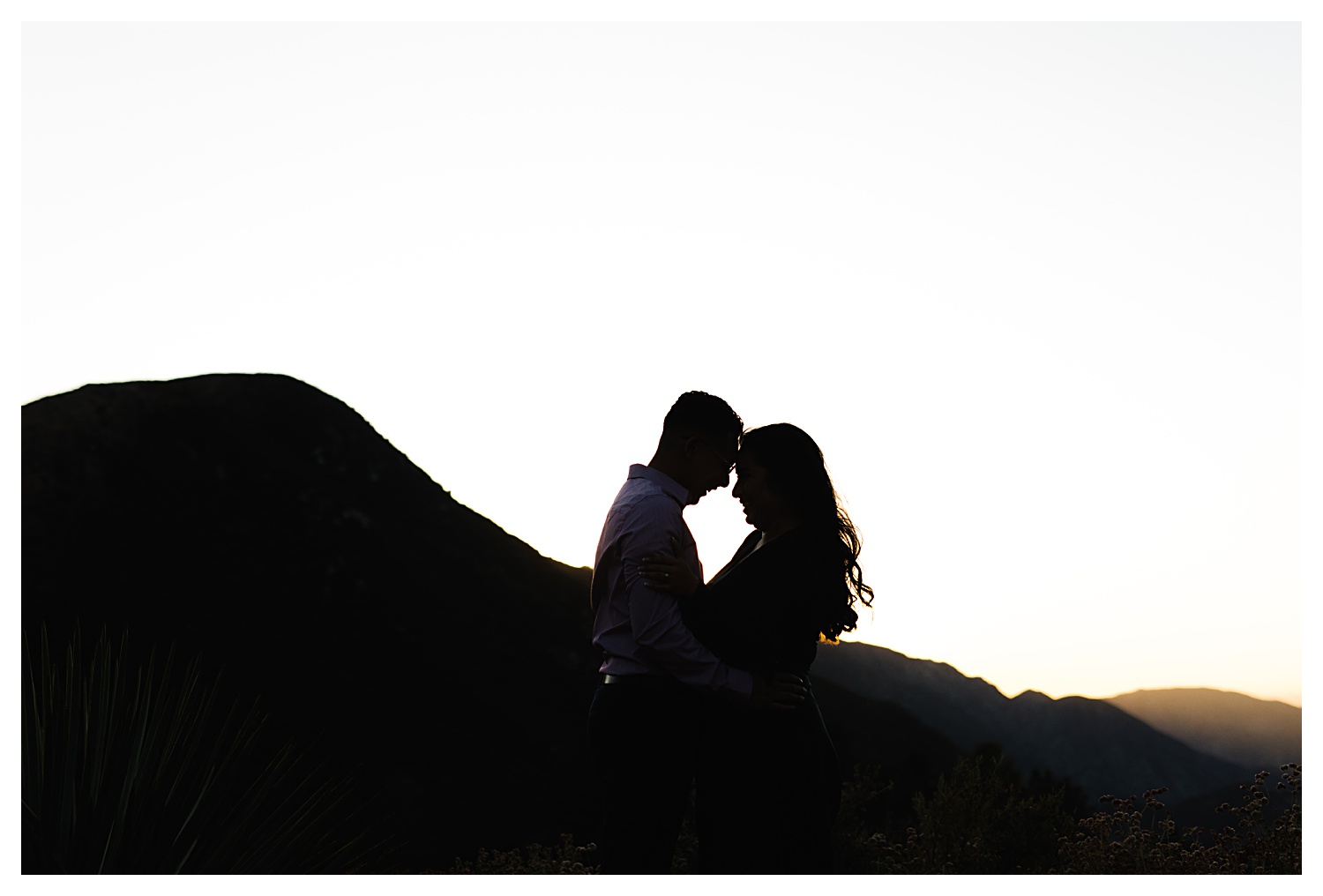 silhouette of engaged couple with mountains during Angeles National Forest Engagement Photos