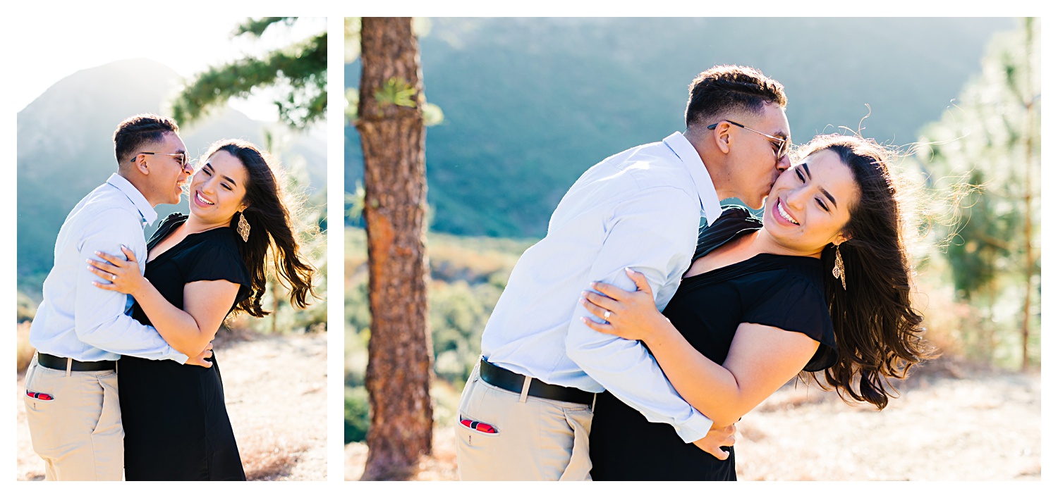 Angeles National Forest Engagement Photos kisses on cheek in angeles national forest