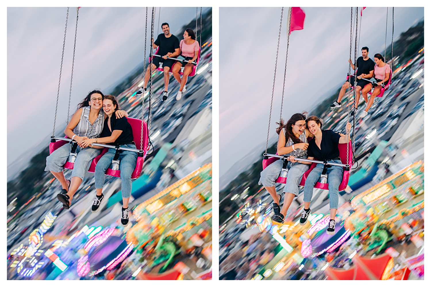 couple riding giant swing fair ride oc fair couples photos